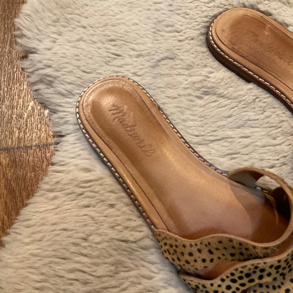 Madewell The Wave Sandals Size 7.5 Spotted Calf Hair Leather Flats Slide Leopard - Picture 2 of 11
